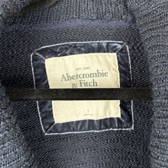 Vtg Abercrombie & Fitch Womens Cardigan Navy Blue Wool Sz S Classic Y2K Preppy - Picture 3 of 8